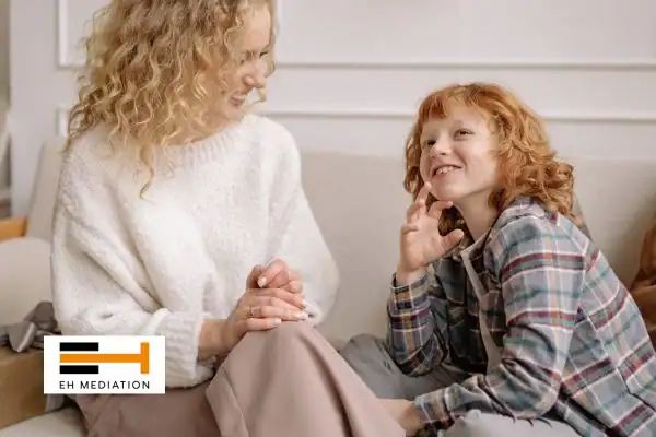 Happy mother and child after sorting child arrangements mediation Dorchester