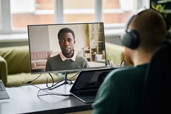 Man attending online mediation Dorchester MIAMS session